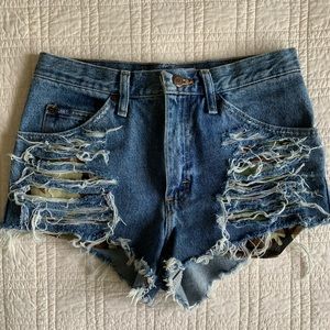 High waisted camo denim shorts